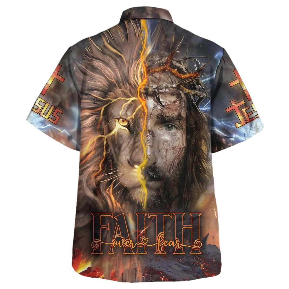 Jesus Praying Lion Christian Cross Faith Over Fear Christian Religious Hawaiian Shirt Jesus Praying Lion Christian Cross Faith Over Fear Christian Religious Hawaiian Shirt