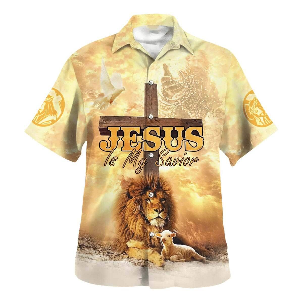 Lion Jesus Is My Savior Cross Christian Religious Hawaiian Shirt