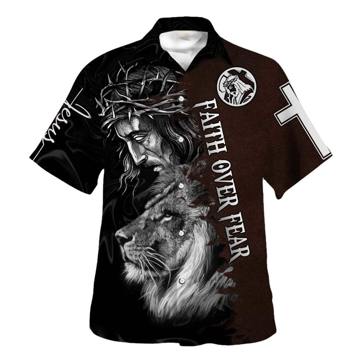 Jesus And Lion Bible Verse Faith Over Fear Christian Religious Hawaiian Shirt Jesus And Lion Bible Verse Faith Over Fear Christian Religious Hawaiian Shirt