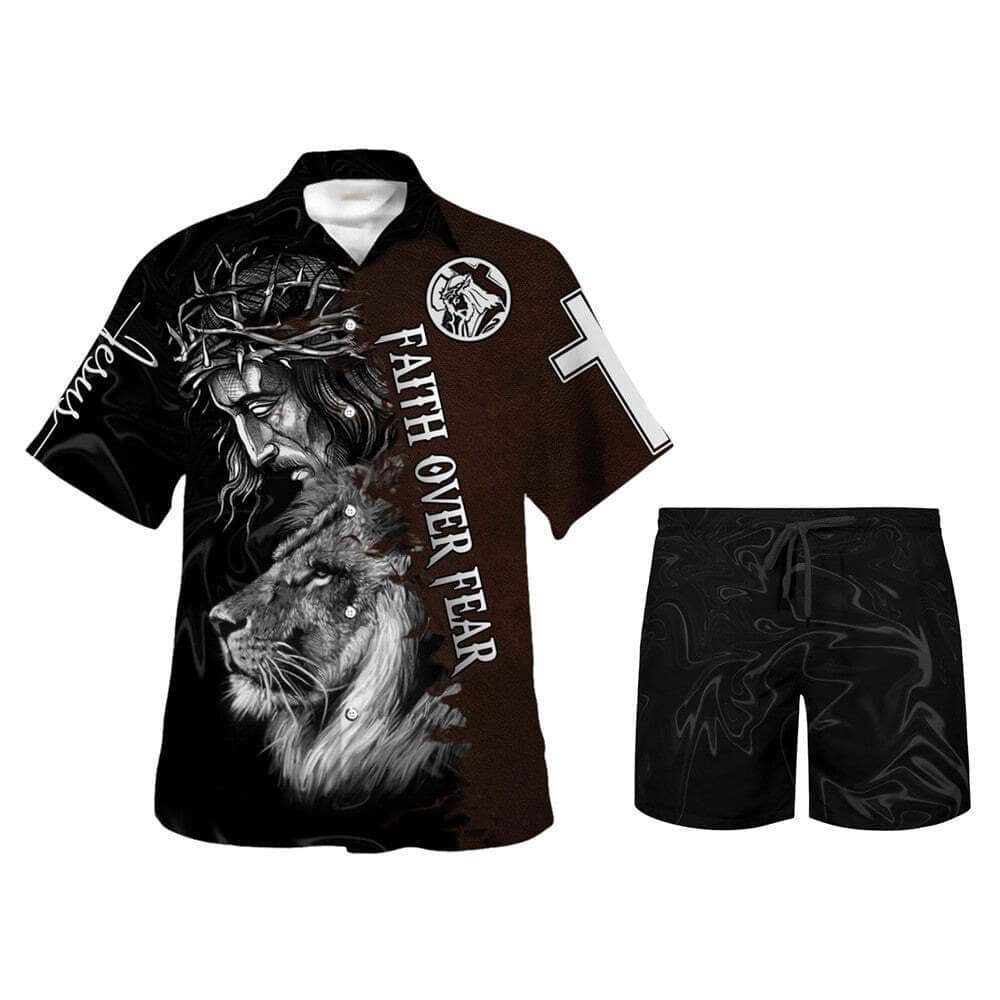 Jesus And Lion Bible Verse Faith Over Fear Christian Religious Hawaiian Shirt Jesus And Lion Bible Verse Faith Over Fear Christian Religious Hawaiian Shirt