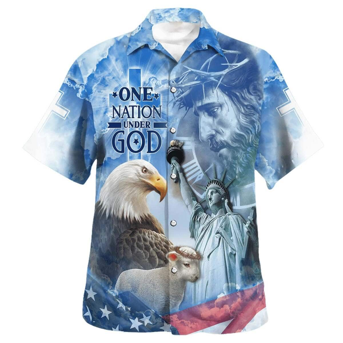 Independence Day Jesus And Eagle One Nation Under God Christian Religious Hawaiian Shirt