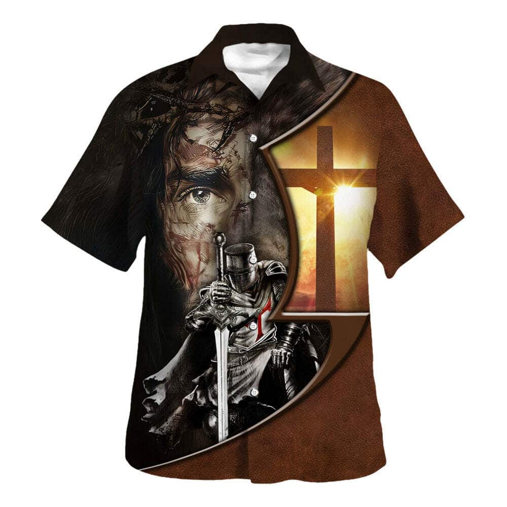 Knight Template Jesus A Child Of God A Man Of Faith A Warrior Of Christ Christian Religious Hawaiian Shirt