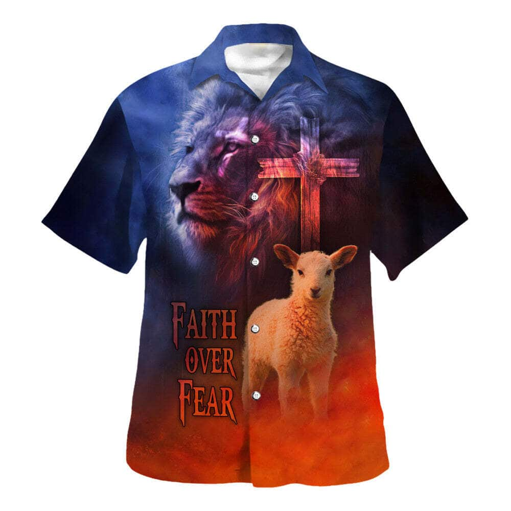 Bible Verse Faith Over Fear Sheep Christian Religious Hawaiian Shirt