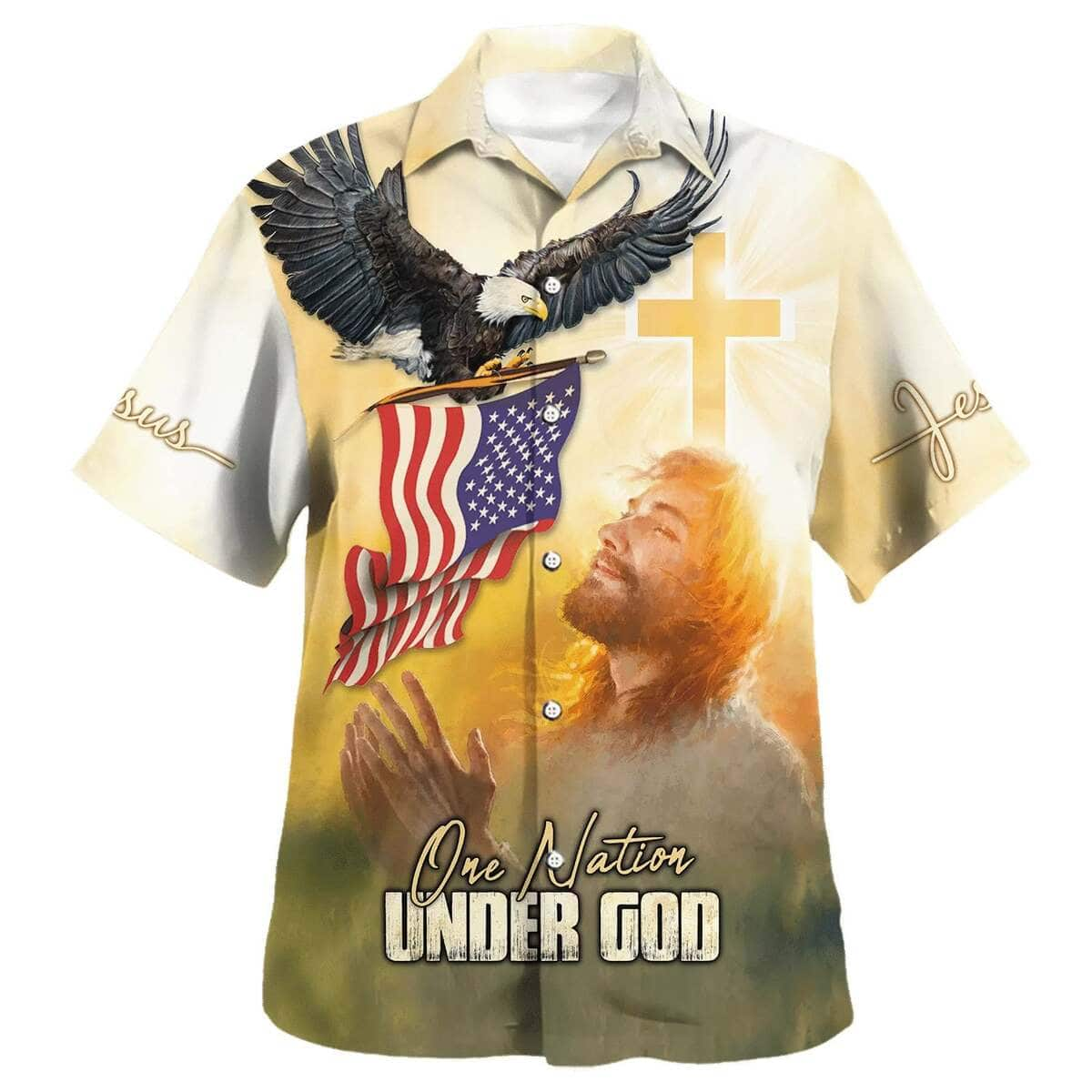 4th Of July Eagle Jesus America One Nation Under God Christian Religious Hawaiian Shirt