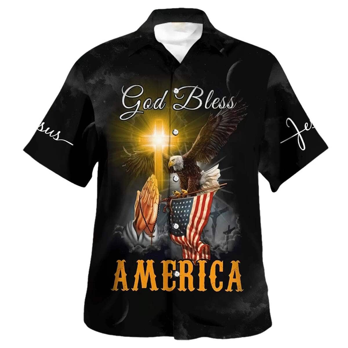 Praying Hands God Bless America 4th Of July Christian Summer Hawaiian Shirt