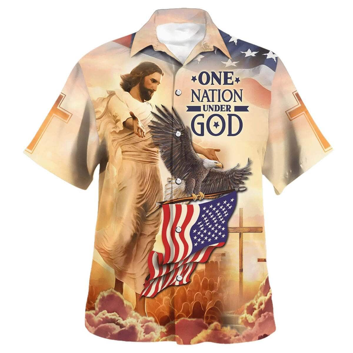 Independence Day One Nation Under God Jesus Eagle Christian Summer Hawaiian Shirt