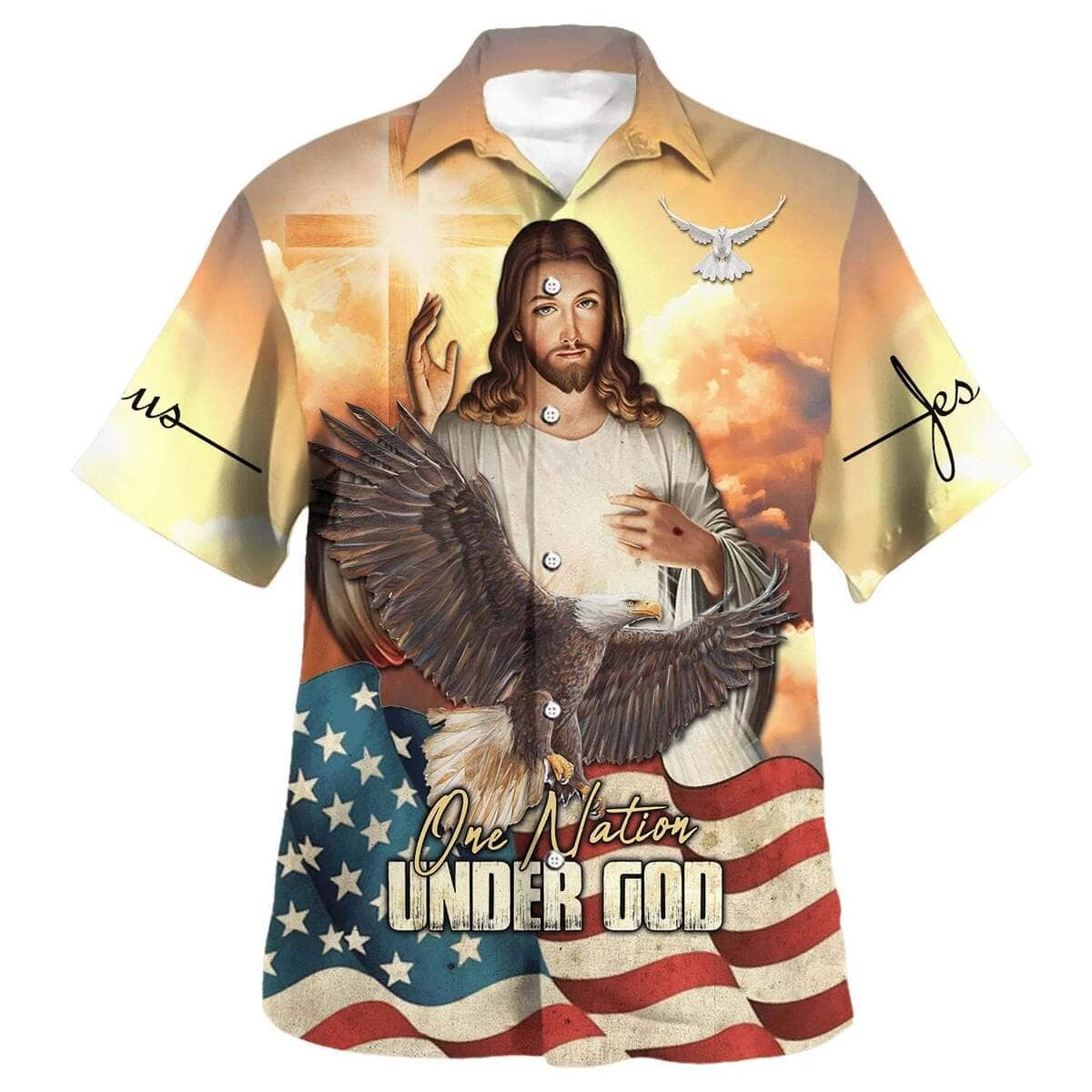 One Nation Under God Jesus Eagle American Flag Independence Day Christian Summer Hawaiian Shirt