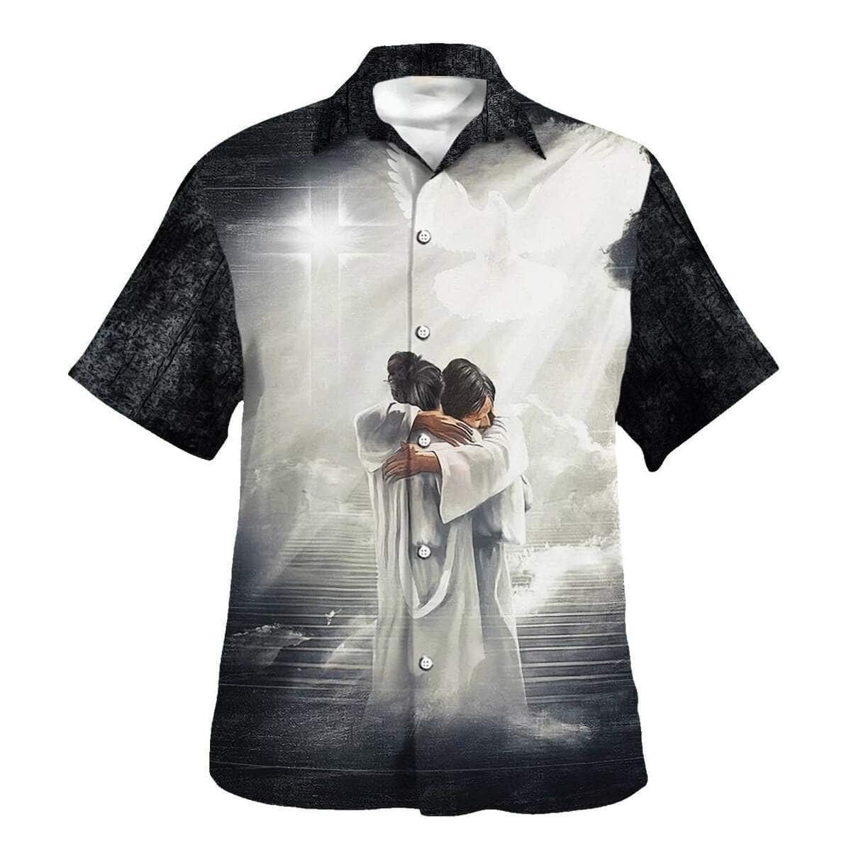 Have Faith Man Hugging Jesus In Heaven Christian Summer Hawaiian Shirt