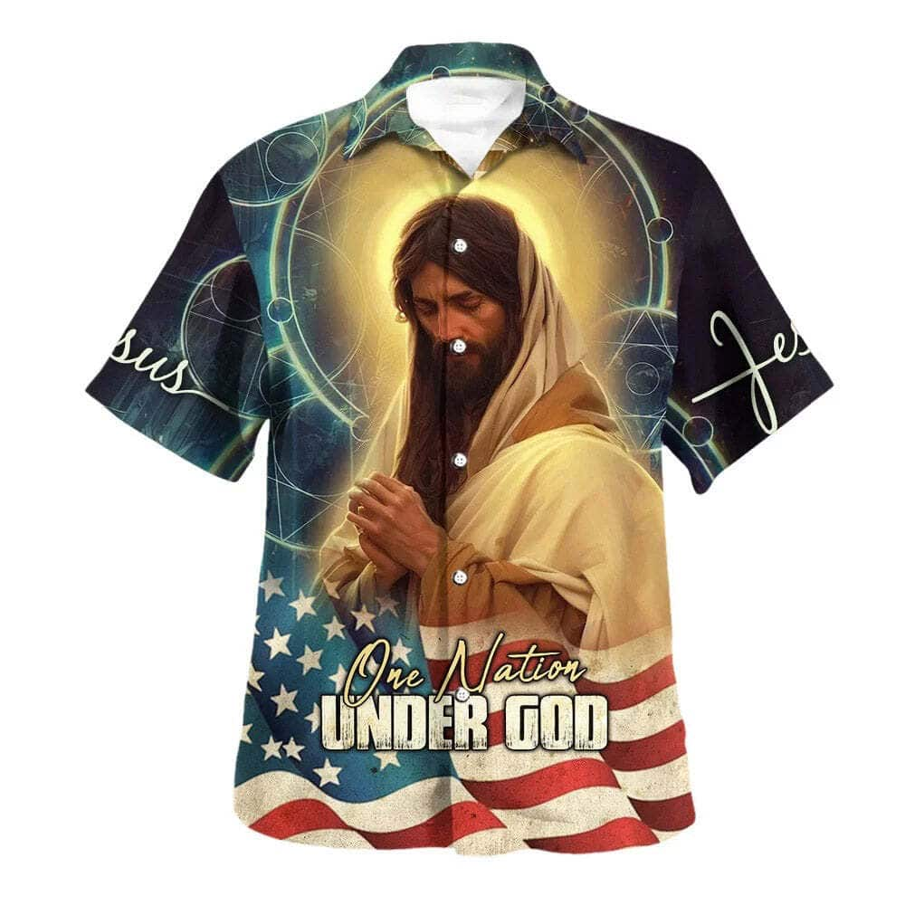 Jesus Pray One Nation Under God American Flag 4th Of July Christian Summer Hawaiian Shirt