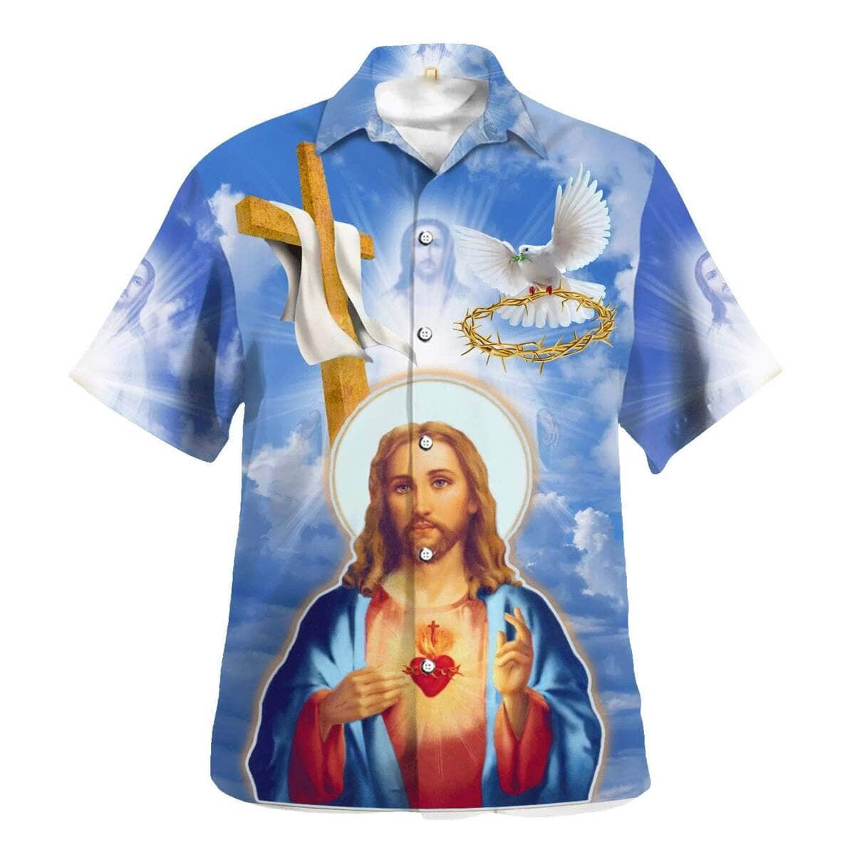 Jesus Christ Sacred Heart Pigeon Christian Summer Hawaiian Shirt