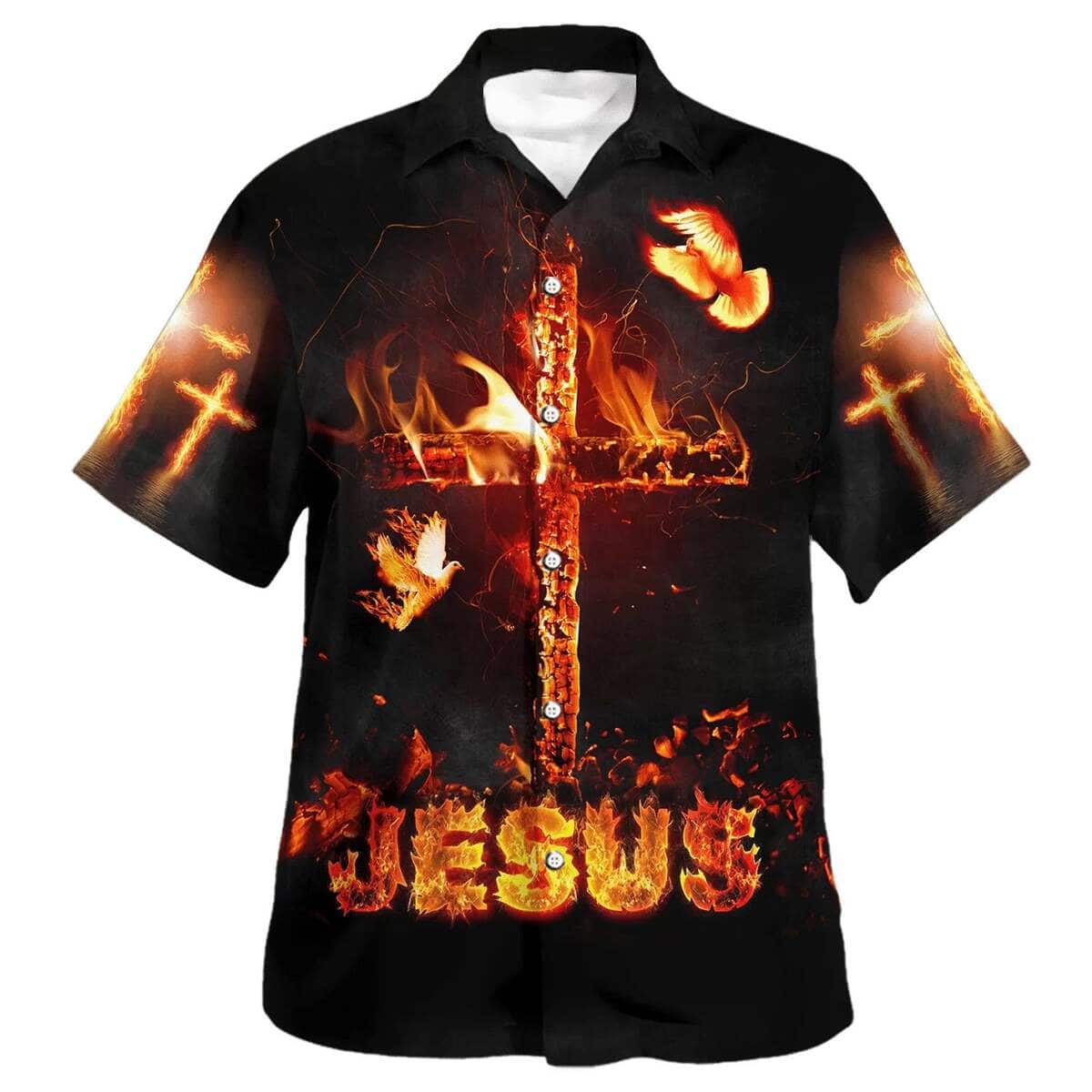 Jesus Burning Fire Cross Christian Summer Hawaiian Shirt Jesus Burning Fire Cross Christian Summer Hawaiian Shirt