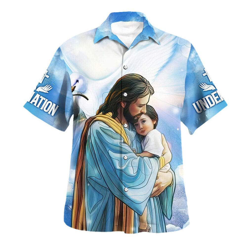 Jesus Hugging Child One Nation Under God Christian Summer Hawaiian Shirt