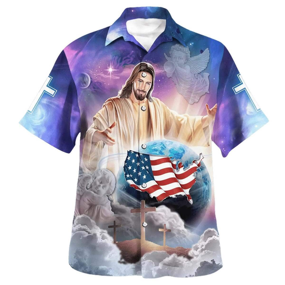 Jesus Holding Earth 4th Of July Christian Summer Hawaiian Shirt