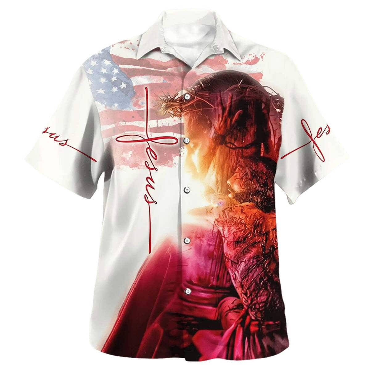 Jesus Christian Summer US American Flag Hawaiian Shirt