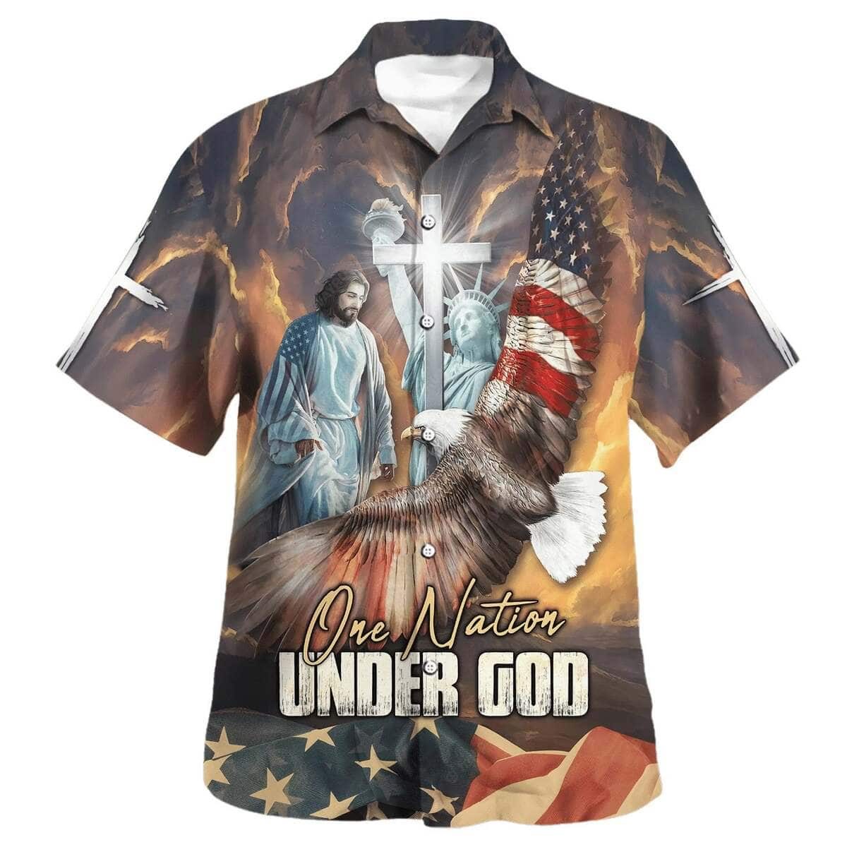 Jesus Eagle 4th Of July One Nation Under God Christian Summer Hawaiian Shirt