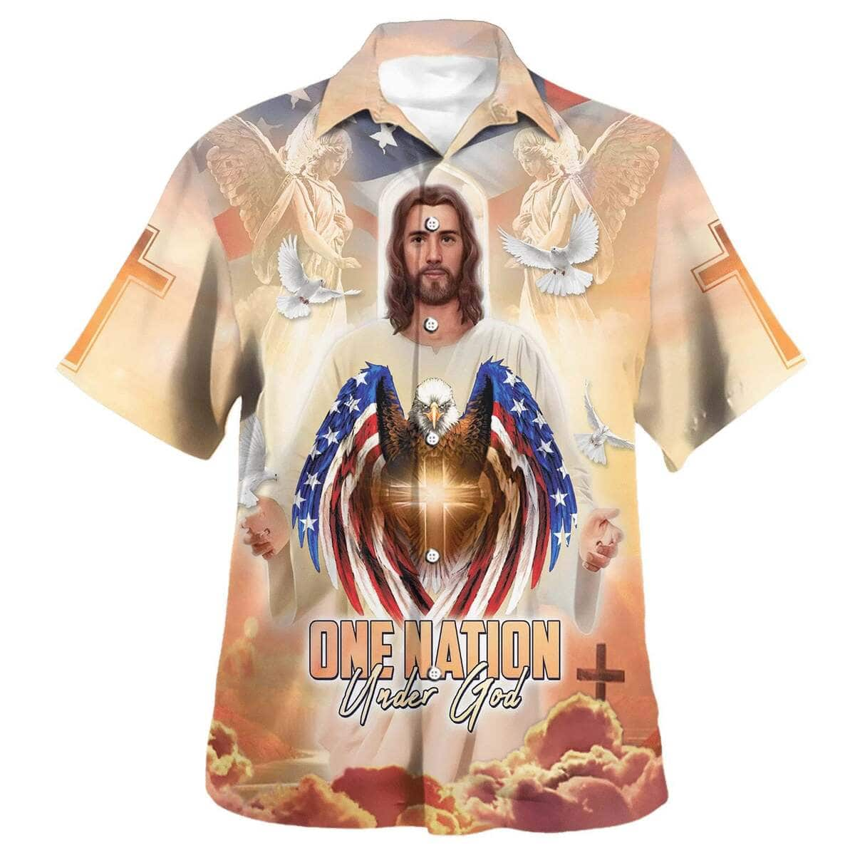 Jesus Eagle And One Nation Under God Christian Summer US Flag 4th Of July Hawaiian Shirt