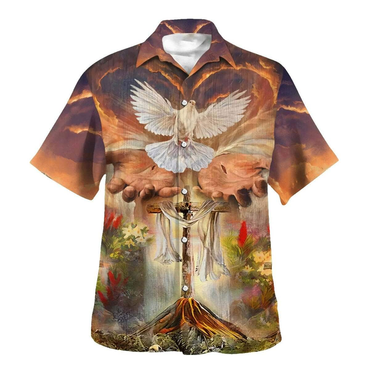 Hand Of God Holy Dove Cross Christian Summer Hawaiian Shirt