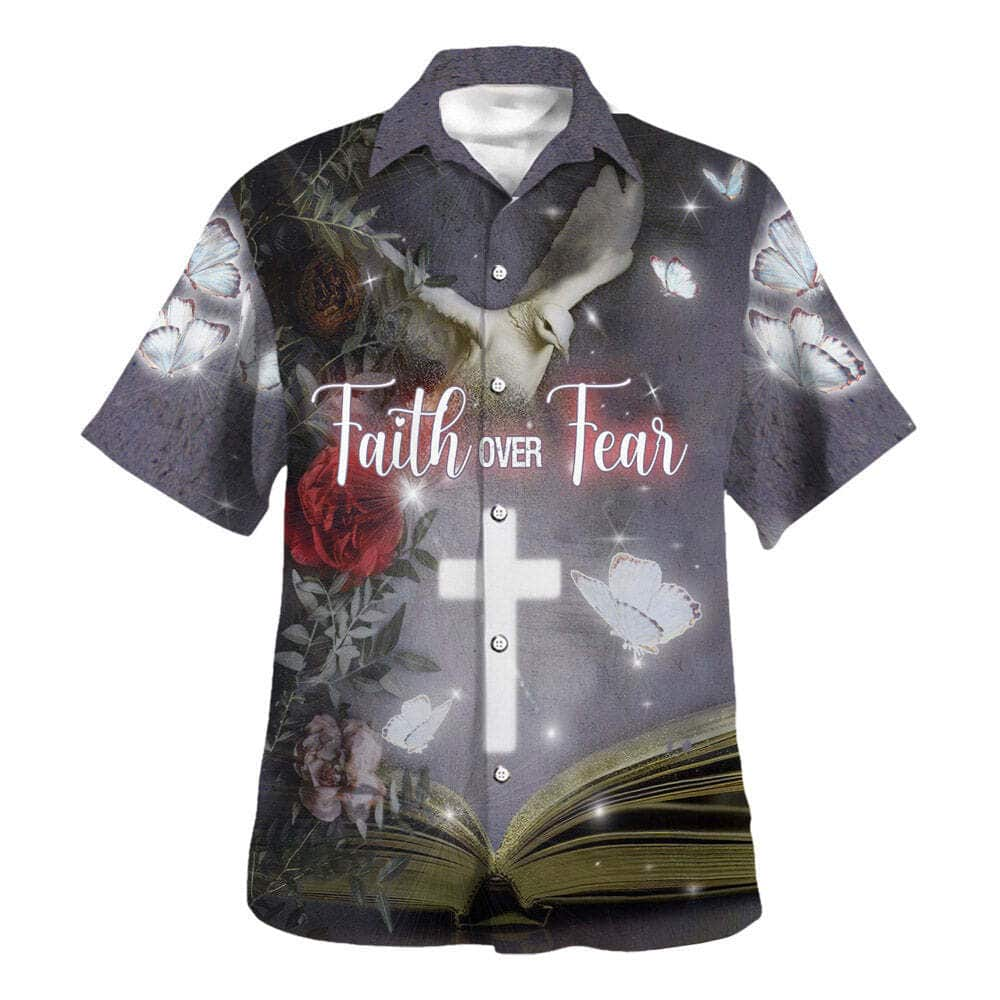 Faith Over Fear Bible Verse Cross Dove Christian Summer Hawaiian Shirt