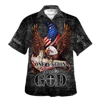 Eagle One Nation Under God Christian Summer Hawaiian Shirt USA Flag 4th Of July