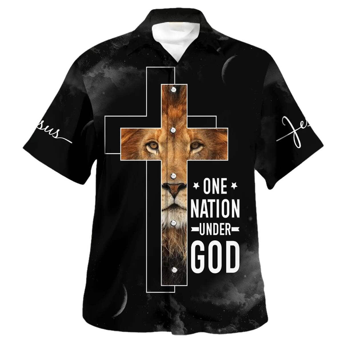 One Nation Under God Lion Cross Christian Summer Hawaiian Shirt