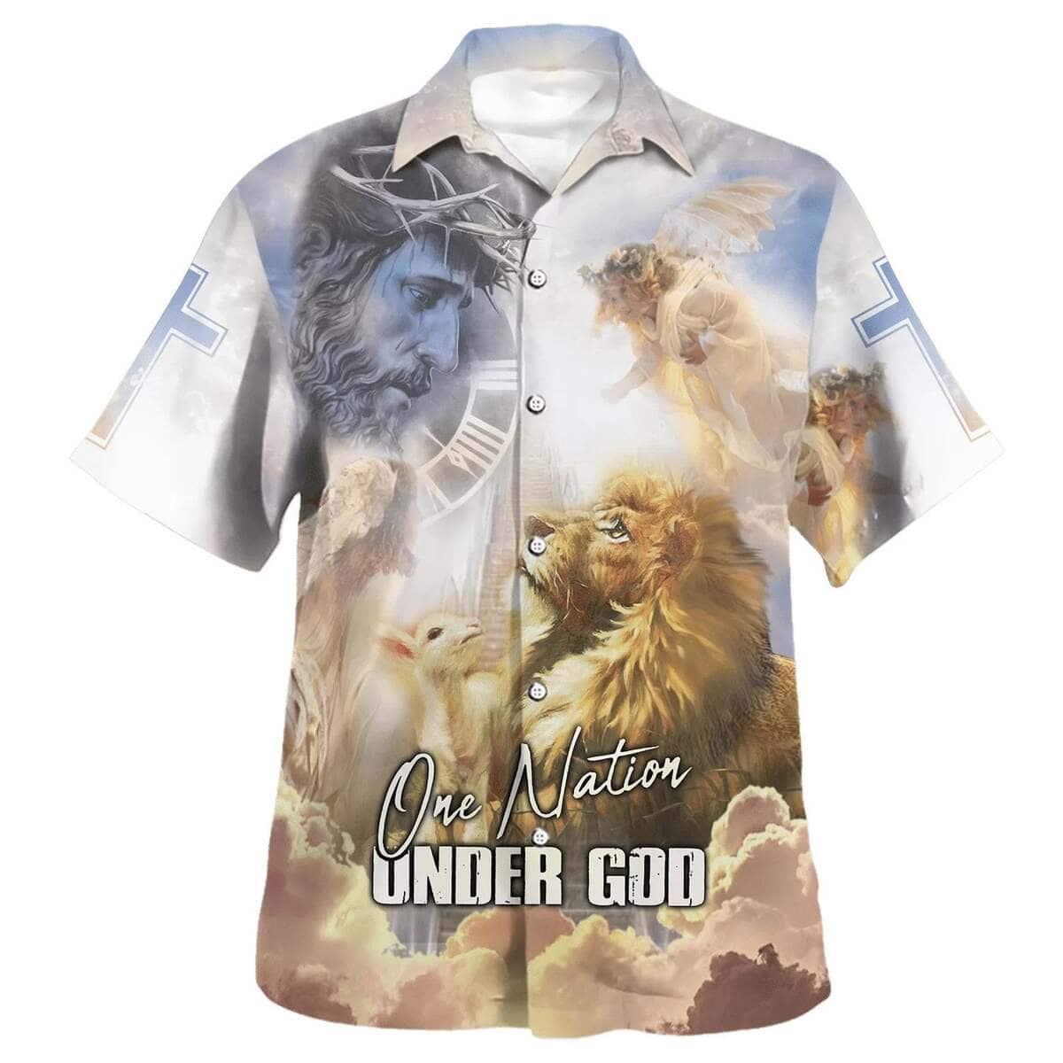 One Nation Under God Jesus Christ Lion And Lamb Christian Hawaiian Shirt