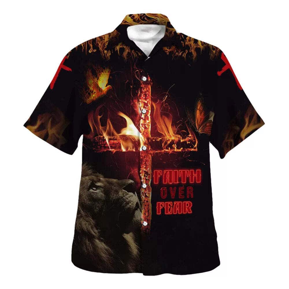 Bible Verse Lion Cross Faith Over Fear Christian Summer Hawaiian Shirt Bible Verse Lion Cross Faith Over Fear Christian Summer Hawaiian Shirt