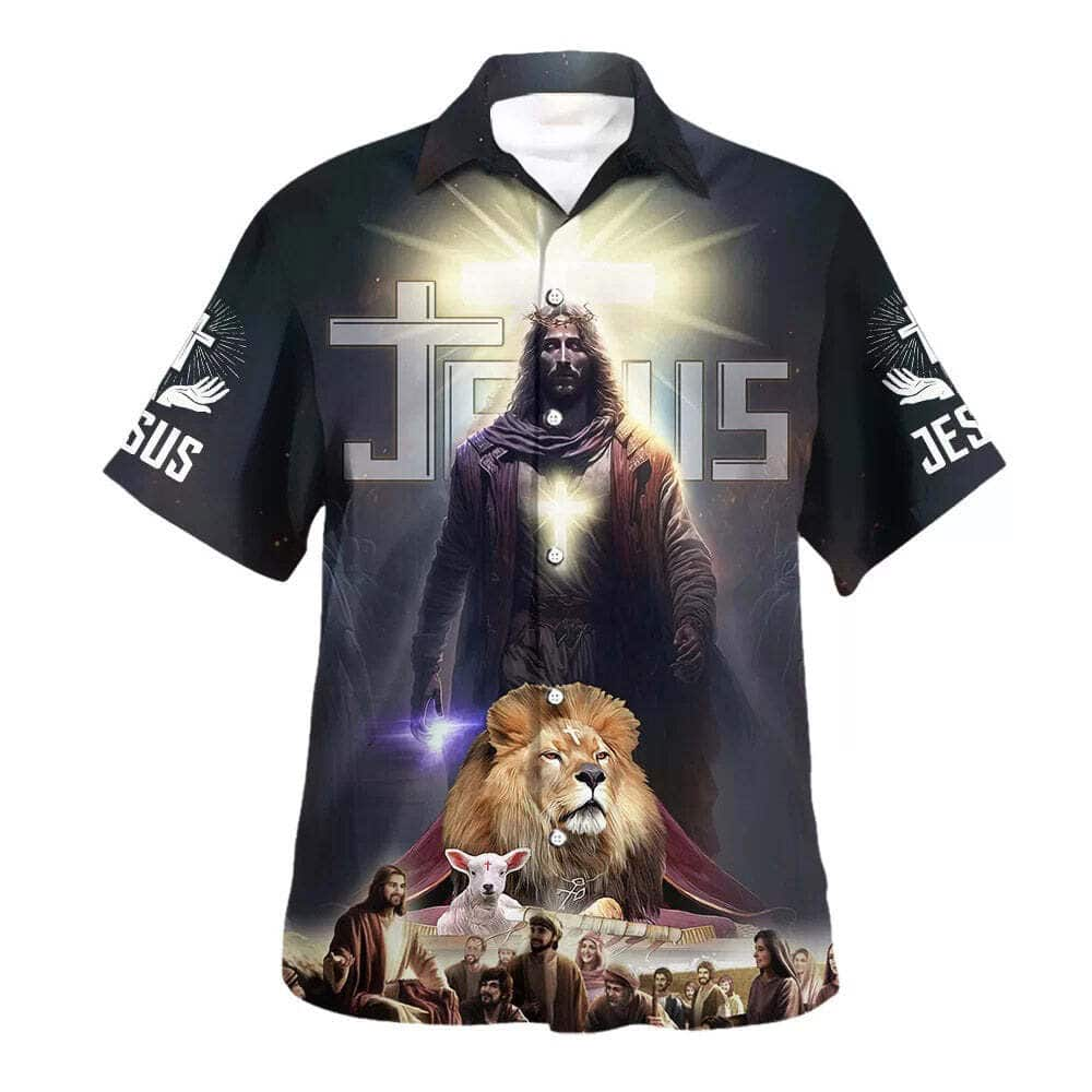 Jesus Lion Lamb With Disciples Christian Hawaiian Shirt