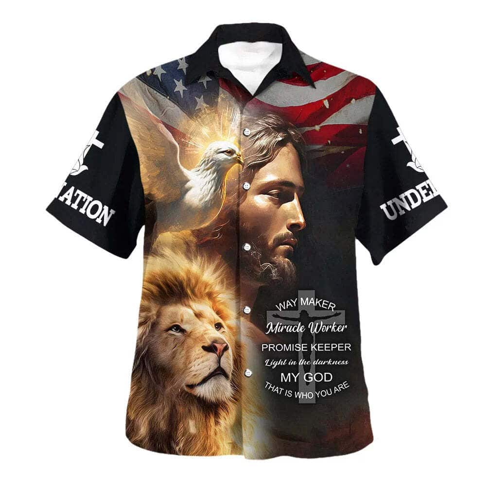 Jesus Christ Lion Way Maker Miracle Worker Christian Bible Verse Hawaiian Shirt