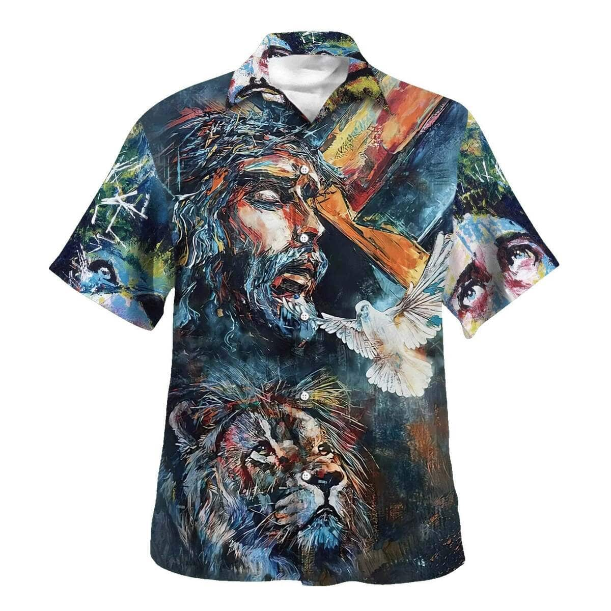 Jesus Christ Lion And Dove Vintage Art Christian Hawaiian Shirt