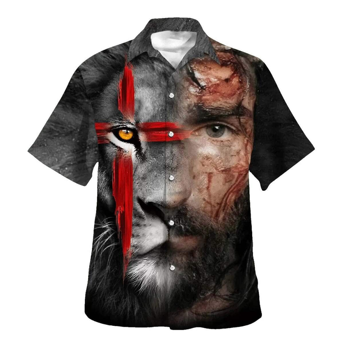 Jesus And Lion King Christian Cross Hawaiian Shirt