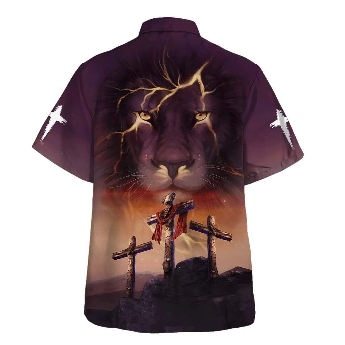 God Is My Power Lion Three Cross Christian Hawaiian Shirt God Is My Power Lion Three Cross Christian Hawaiian Shirt