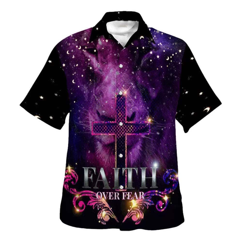 Faith Over Fear The Lion Cross Christian Hawaiian Shirt Faith Gift For Friend Faith Over Fear The Lion Cross Christian Hawaiian Shirt Faith Gift For Friend