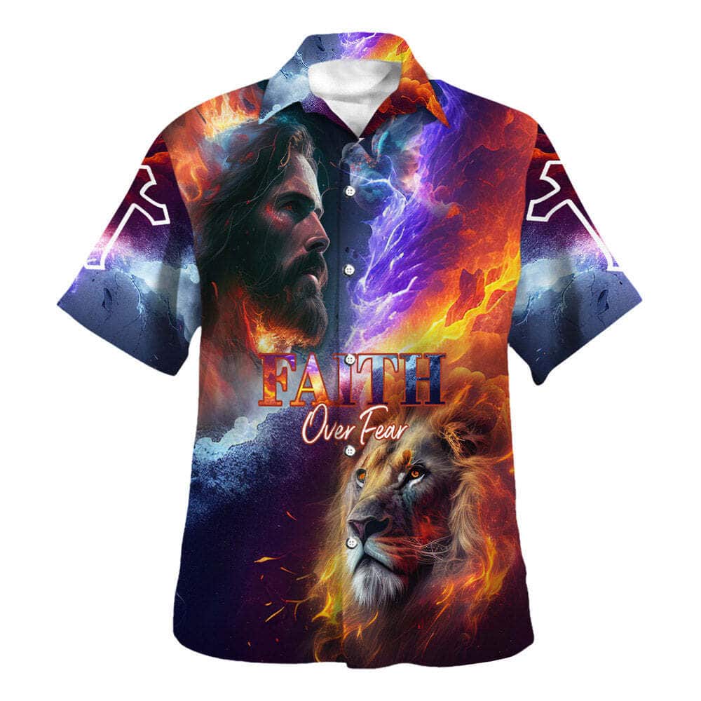 Faith Over Fear Jesus Lion Of Judah Christian Hawaiian Shirt Faith Over Fear Jesus Lion Of Judah Christian Hawaiian Shirt