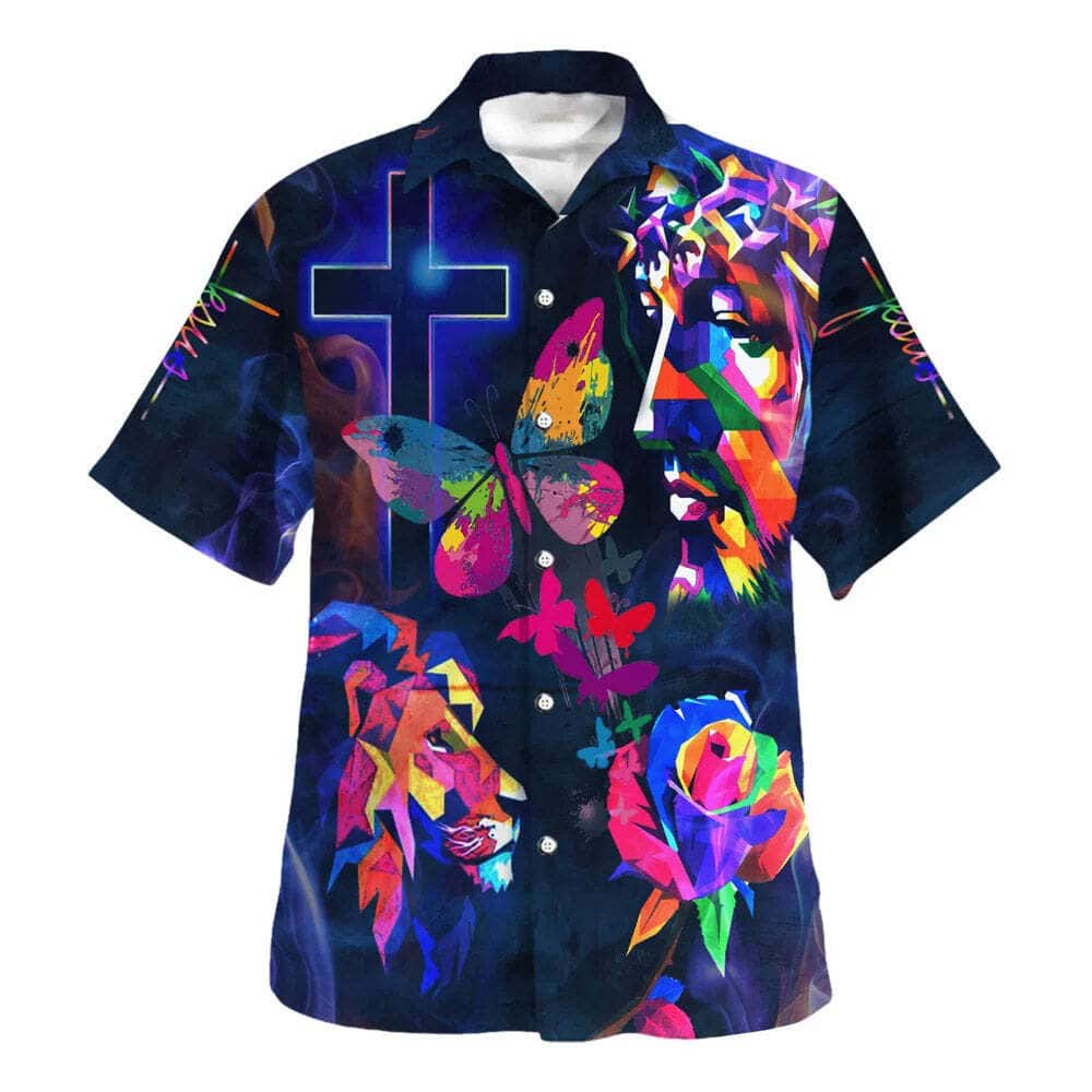 Colorful Jesus Lion Christian Hawaiian Shirt Colorful Jesus Lion Christian Hawaiian Shirt