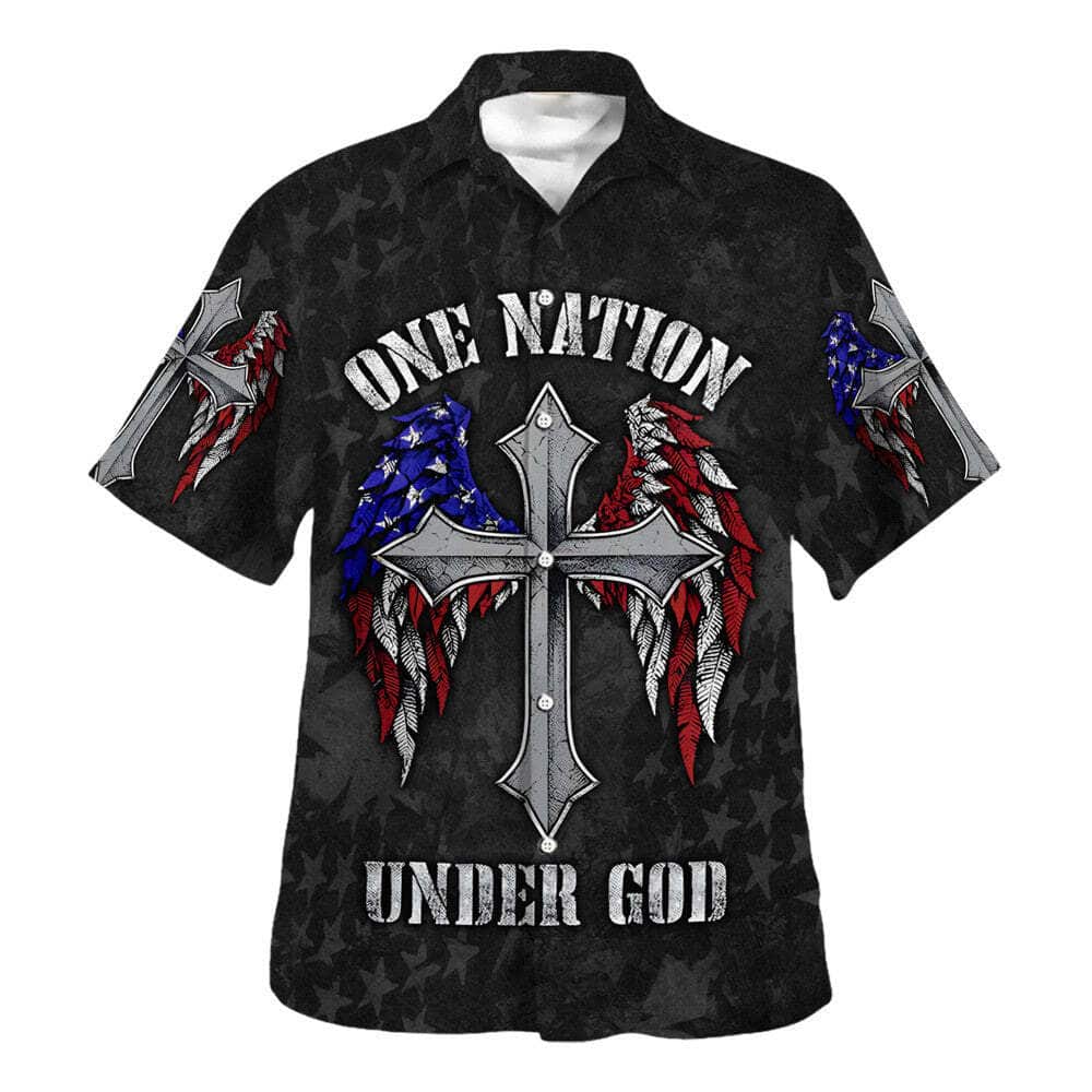 One Nation Under God American Flag With Cross Wings Christian Hawaiian Shirt One Nation Under God American Flag With Cross Wings Christian Hawaiian Shirt