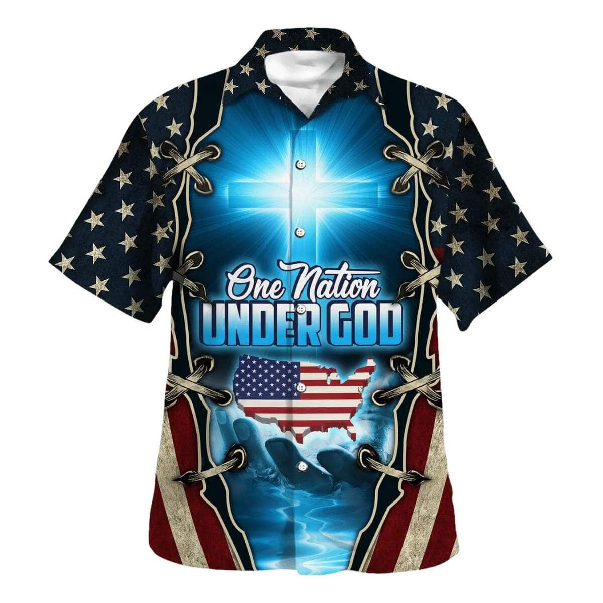 One Nation Under God American Cross Christian Hawaiian Shirt USA Flag 4th Of July One Nation Under God American Cross Christian Hawaiian Shirt USA Flag 4th Of July