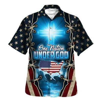 One Nation Under God American Cross Christian Hawaiian Shirt USA Flag 4th Of July