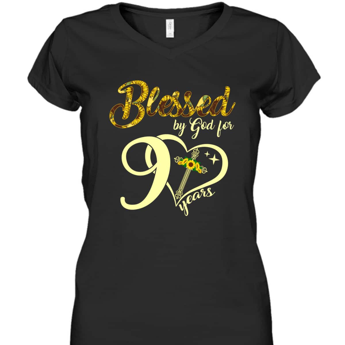 Blessed By God For 90 Years Old Birthday Sunflower Christian Cross T-Shirt Blessed By God For 90 Years Old Birthday Sunflower Christian Cross T-Shirt