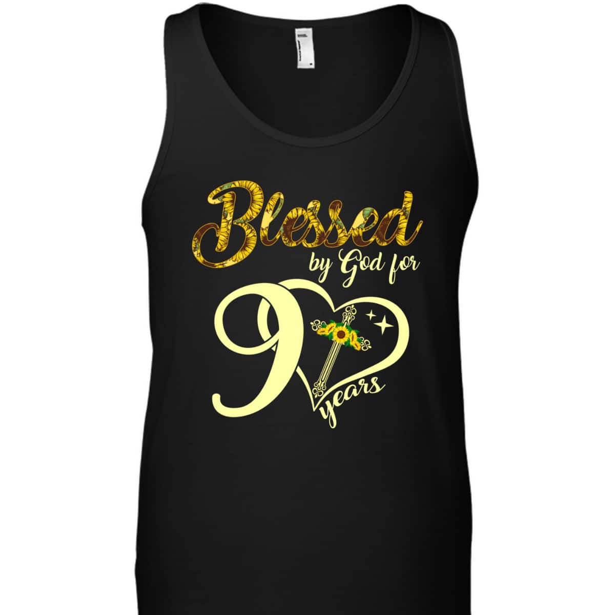 Blessed By God For 90 Years Old Birthday Sunflower Christian Cross T-Shirt Blessed By God For 90 Years Old Birthday Sunflower Christian Cross T-Shirt
