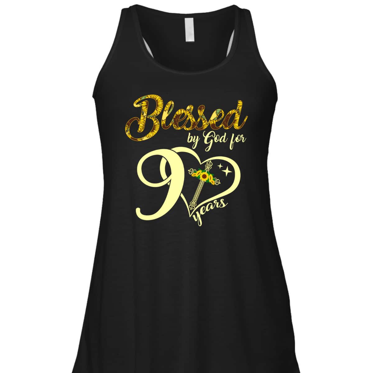 Blessed By God For 90 Years Old Birthday Sunflower Christian Cross T-Shirt Blessed By God For 90 Years Old Birthday Sunflower Christian Cross T-Shirt