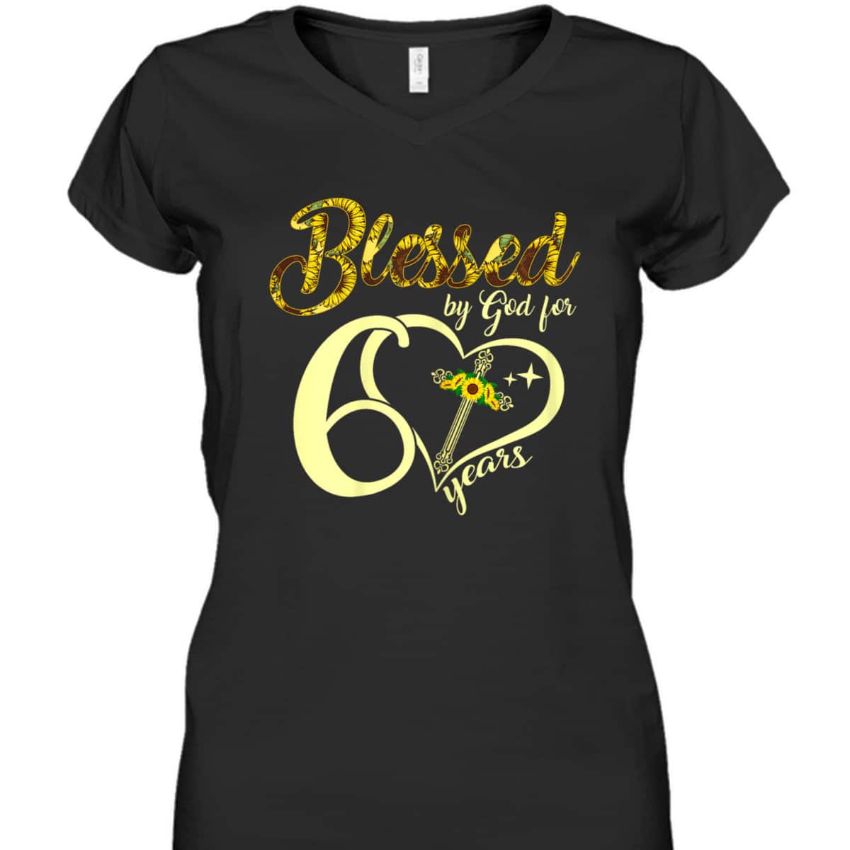 Blessed By God For 60 Years Old Birthday Sunflower Christian Cross T-Shirt Blessed By God For 60 Years Old Birthday Sunflower Christian Cross T-Shirt