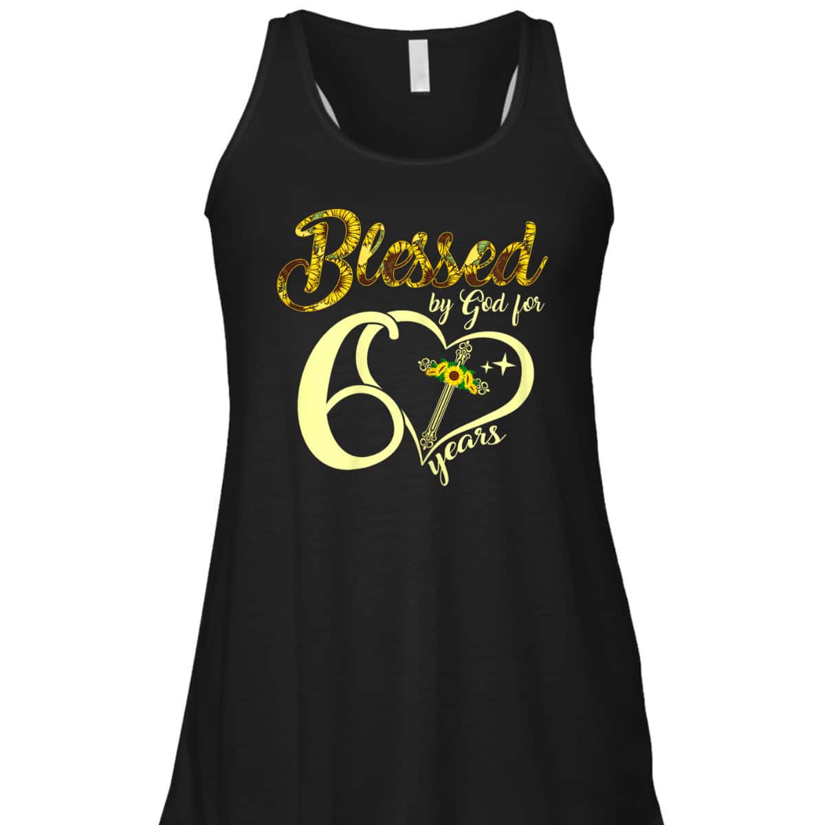 Blessed By God For 60 Years Old Birthday Sunflower Christian Cross T-Shirt Blessed By God For 60 Years Old Birthday Sunflower Christian Cross T-Shirt