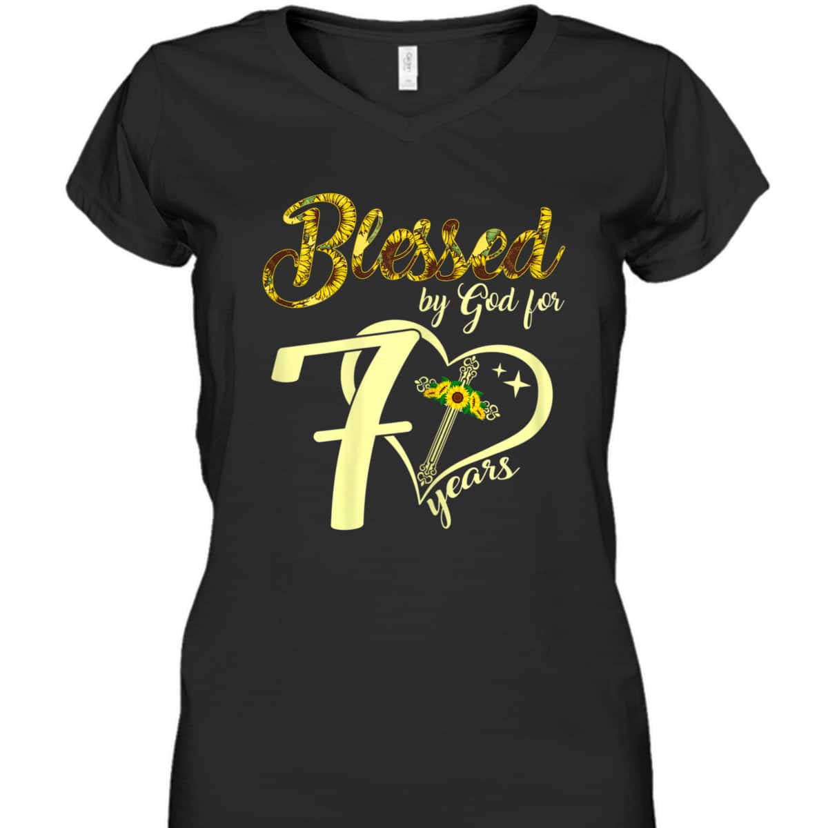 Blessed By God For 70 Years Old Sunflower Christian Cross T-Shirt Blessed By God For 70 Years Old Sunflower Christian Cross T-Shirt