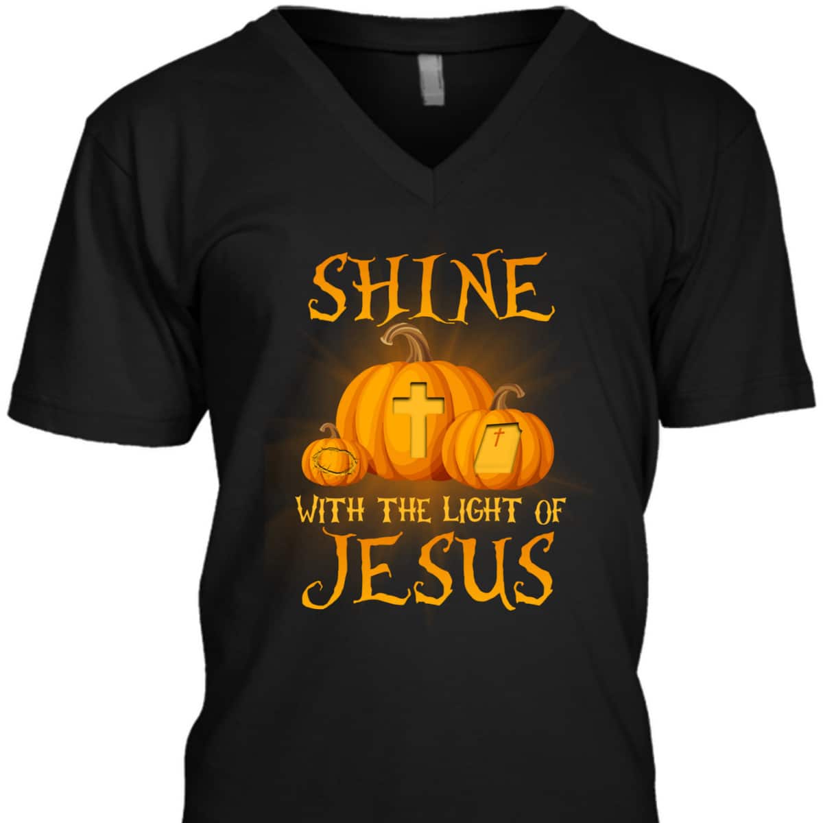 Shine With The Light Of Jesus Christian Halloween Pumpkin T-Shirt Shine With The Light Of Jesus Christian Halloween Pumpkin T-Shirt