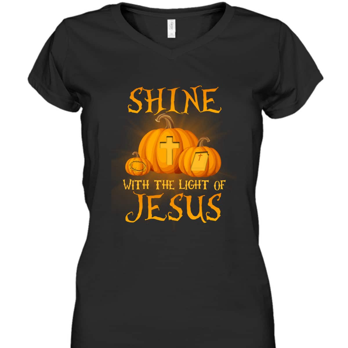 Shine With The Light Of Jesus Christian Halloween Pumpkin T-Shirt Shine With The Light Of Jesus Christian Halloween Pumpkin T-Shirt