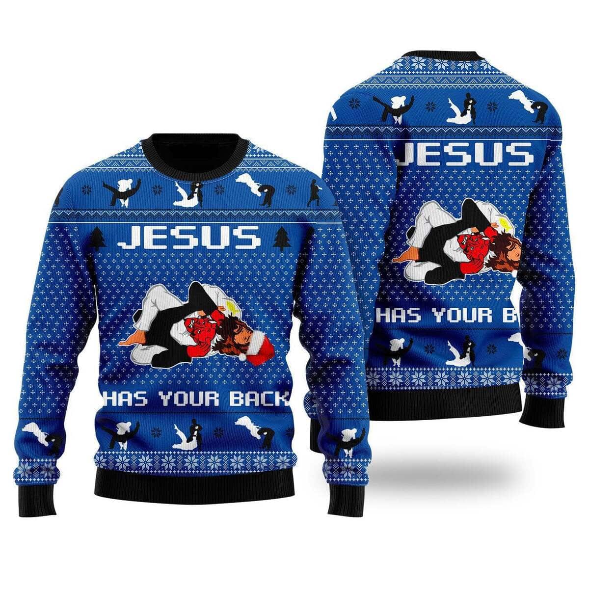 Jesus Has Your Back Jiu Jitsu Ugly Christmas Ugly Christmas Sweater Christian Religious Gift Jesus Has Your Back Jiu Jitsu Ugly Christmas Ugly Christmas Sweater Christian Religious Gift