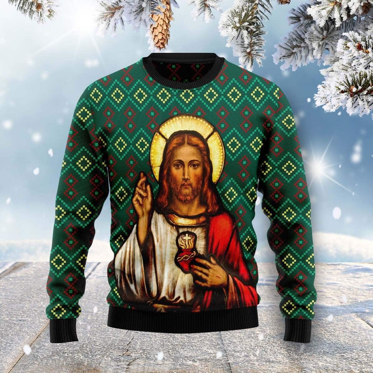 Jesus Portrait Ugly Christmas Sweater Ugly Christmas Sweater Christian Religious Gift Jesus Portrait Ugly Christmas Sweater Ugly Christmas Sweater Christian Religious Gift