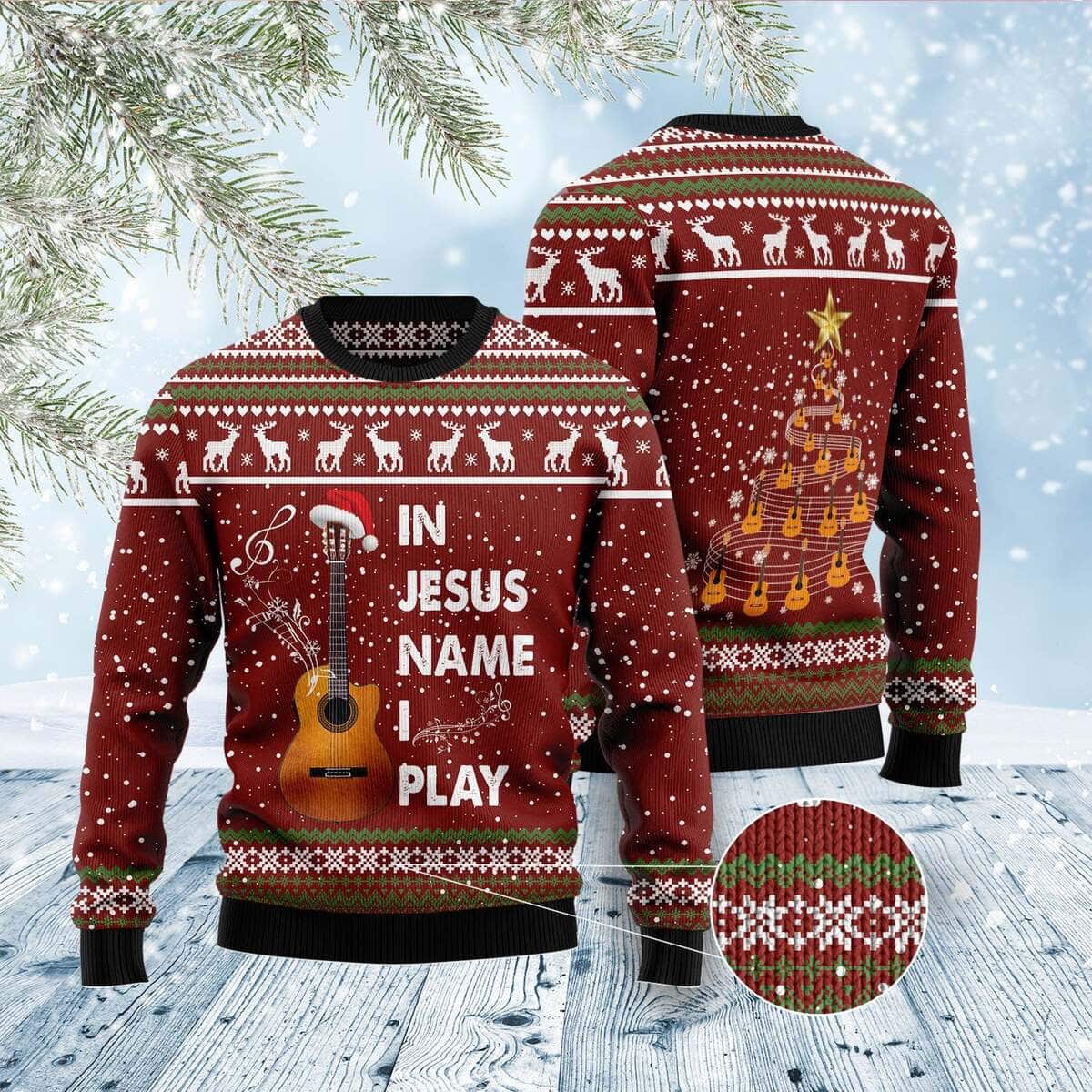 In Jesus Name I Play Guitar Ugly Christmas Ugly Christmas Sweater Christian Religious Gift In Jesus Name I Play Guitar Ugly Christmas Ugly Christmas Sweater Christian Religious Gift