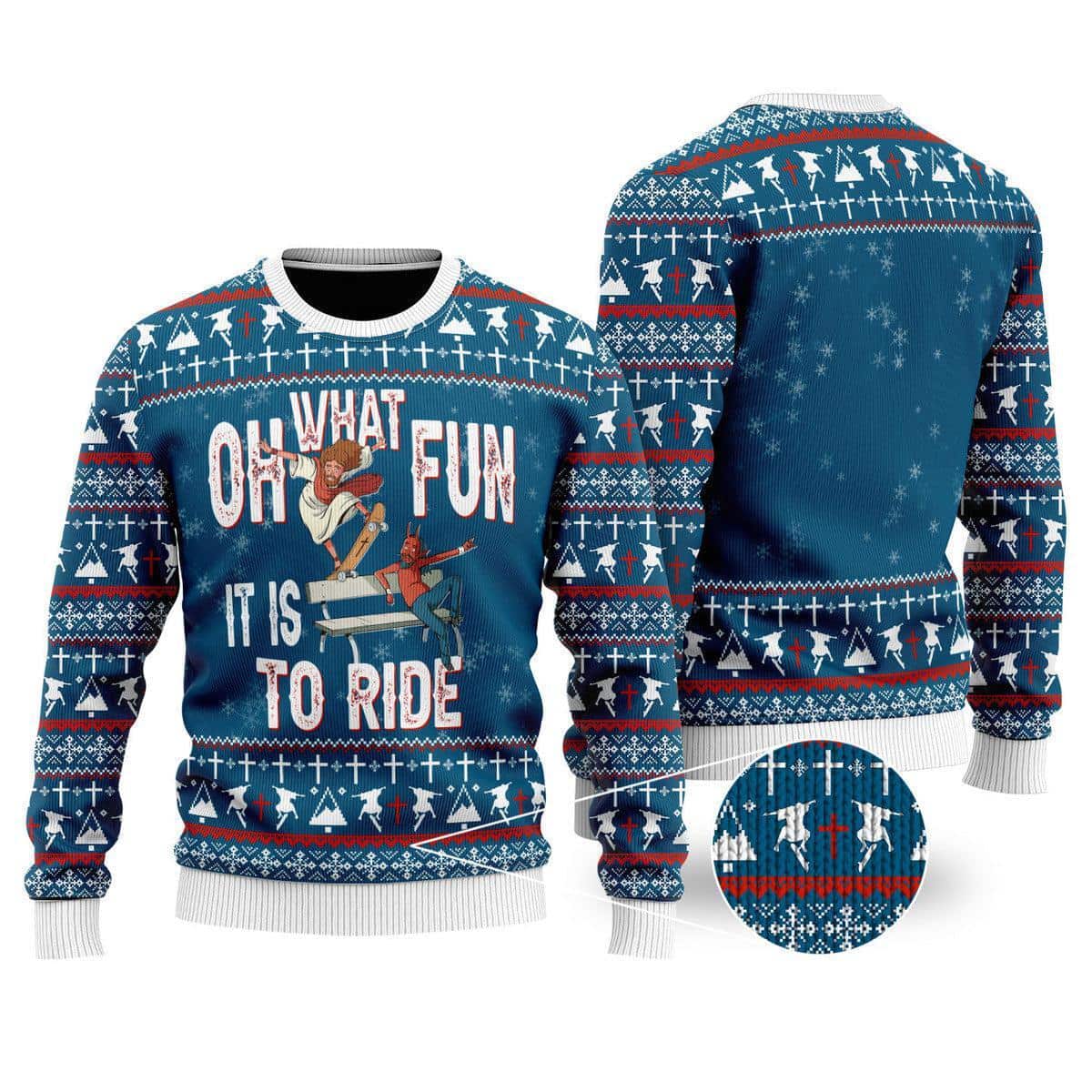 Funny Jesus Ride Skateboarding With Satan Ugly Christmas Ugly Christmas Sweater Christian Religious Gift Funny Jesus Ride Skateboarding With Satan Ugly Christmas Ugly Christmas Sweater Christian Religious Gift