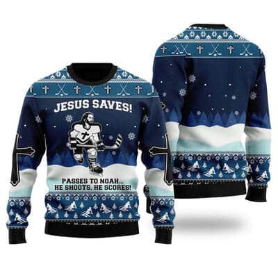 Jesus Saves Hockey He Shoots He Scores Ugly Christmas Ugly Christmas Sweater Christian Religious Gift Jesus Saves Hockey He Shoots He Scores Ugly Christmas Ugly Christmas Sweater Christian Religious Gift